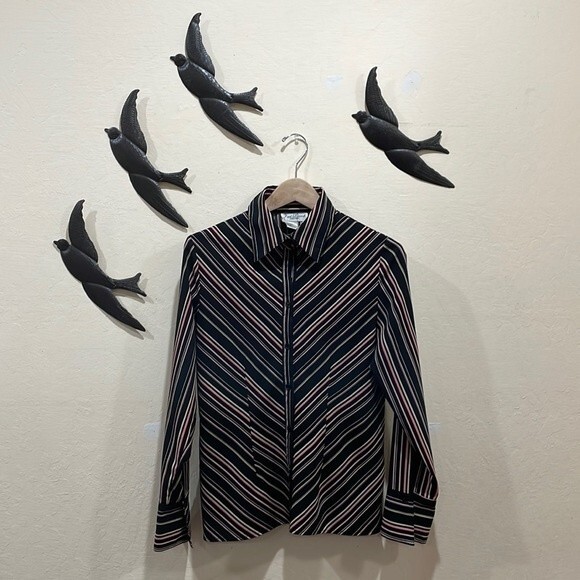 Vintage Fred David 70's Striped Stretch Shirt Turn Back French Cuffs - Size M - Picture 1 of 8